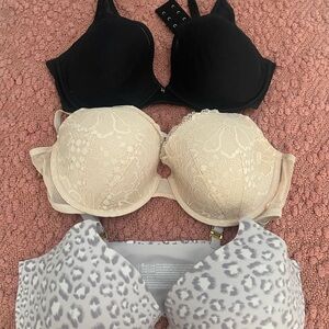 Victoria's Secret Black, Cream & Gray Leopard Print Bras - Set of 3